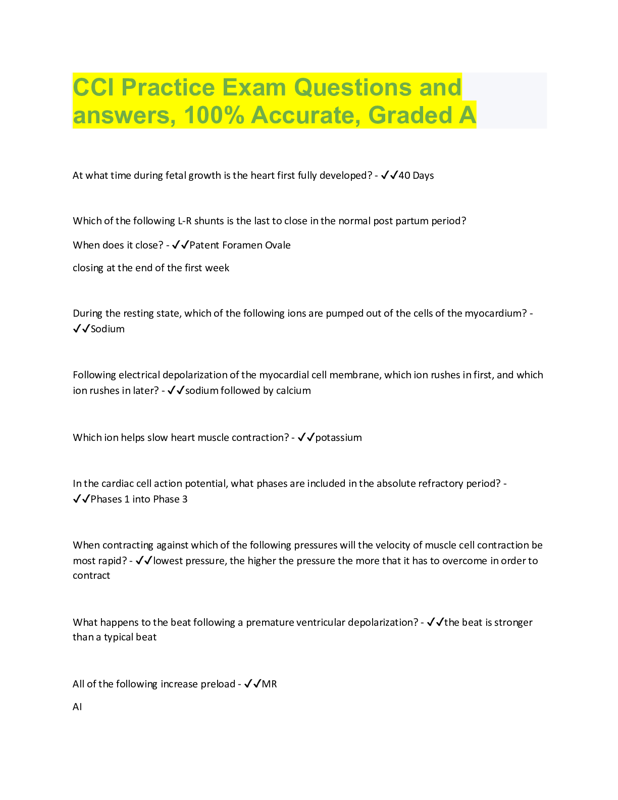 Preview image for CCI Practice Exam Questions and  answers, 100% Accurate, Graded A